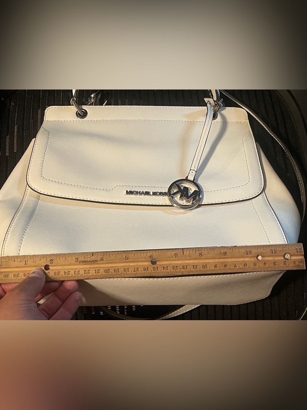 Michael Kors Talia MK Satchel Flap Bag White Saffiano Leather